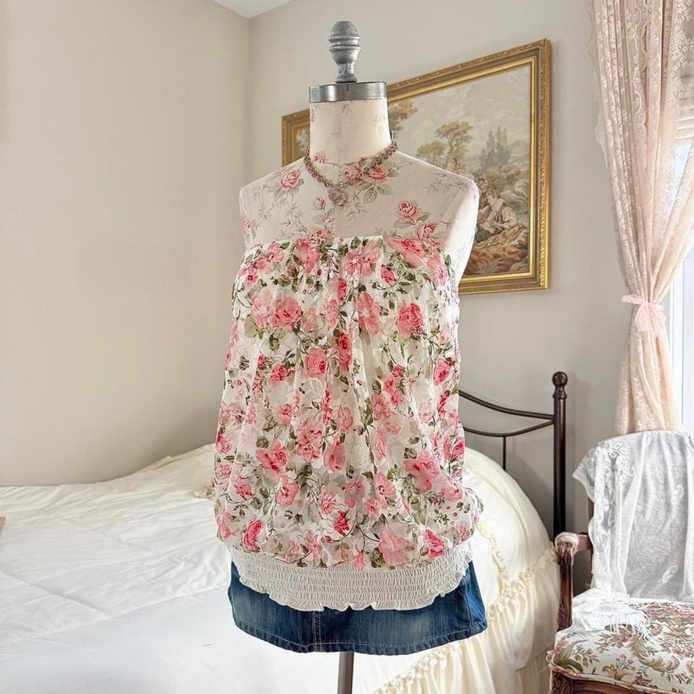 top  y2k‎ fashion magazine floral strapless top size 2x